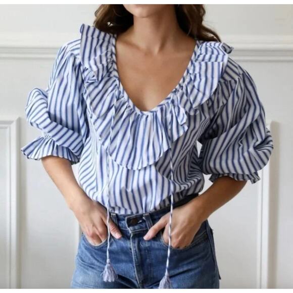 mille Resort & Travel Tops - Mille Resort & Travel | May Top | Blue White Stripe | Sz XS
